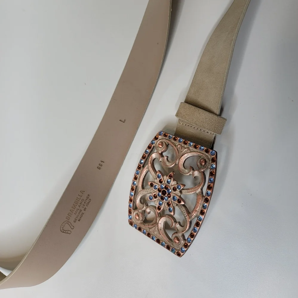 Brambilla Genuine Leather Belt Jeweled Buckle  L - Picture 4 of 7